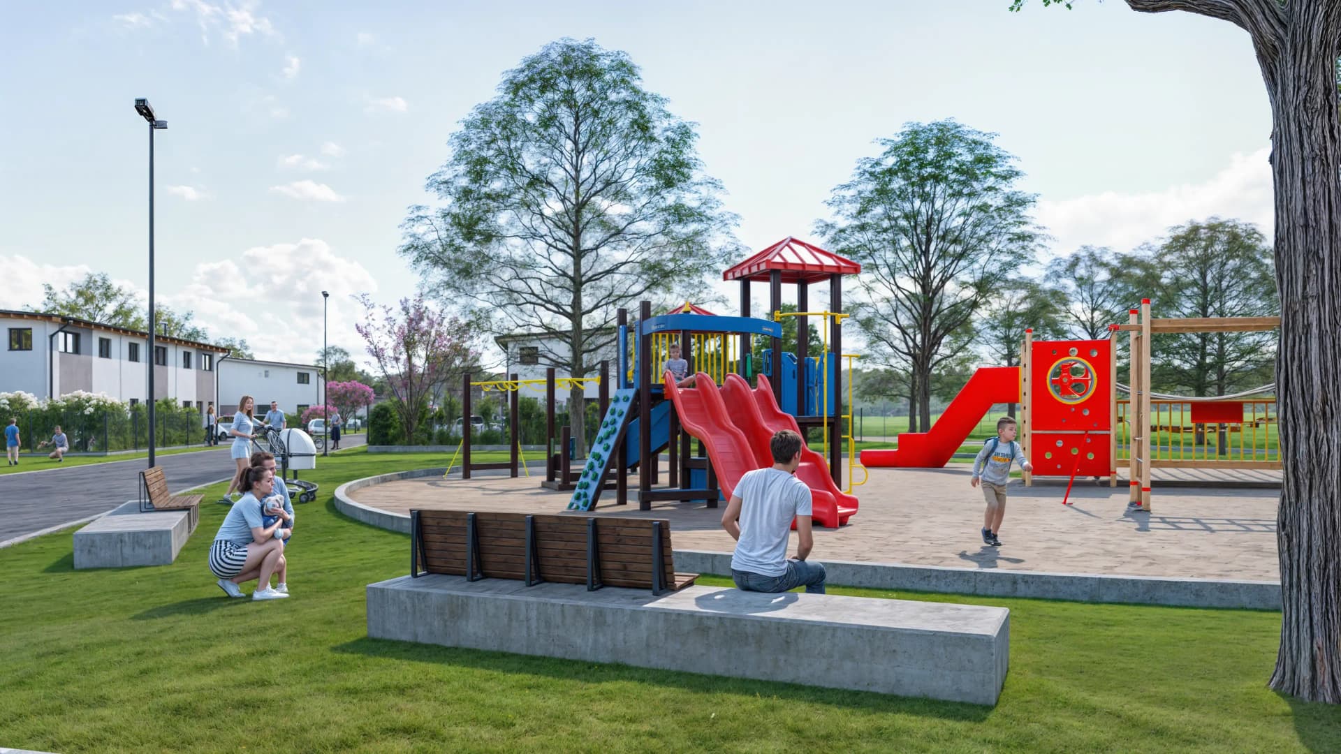 Vizualizace dětského hřiště a posezení 